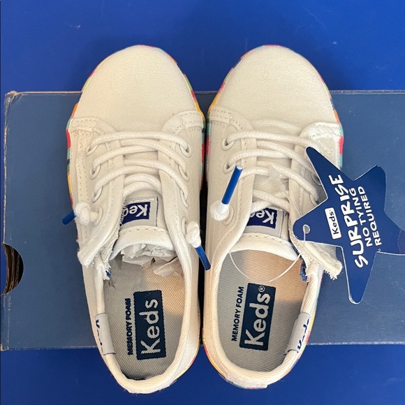 Keds Other - Keds Kids White Canvas Sneakers with Rainbow Accent